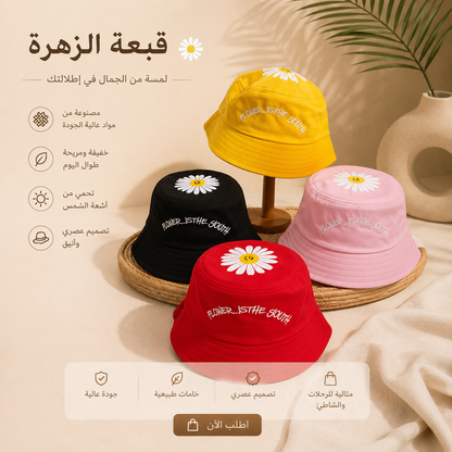 قبعة باكيت للأطفال بتصميم زهرة مبتسمة